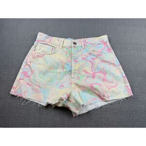 Zara Women's 10 Pastel Multi-Color Frayed Hem Swirl Print Tie Die‎ Denim Shorts